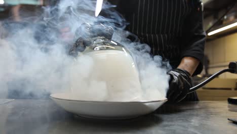 smoked dish in glass dome