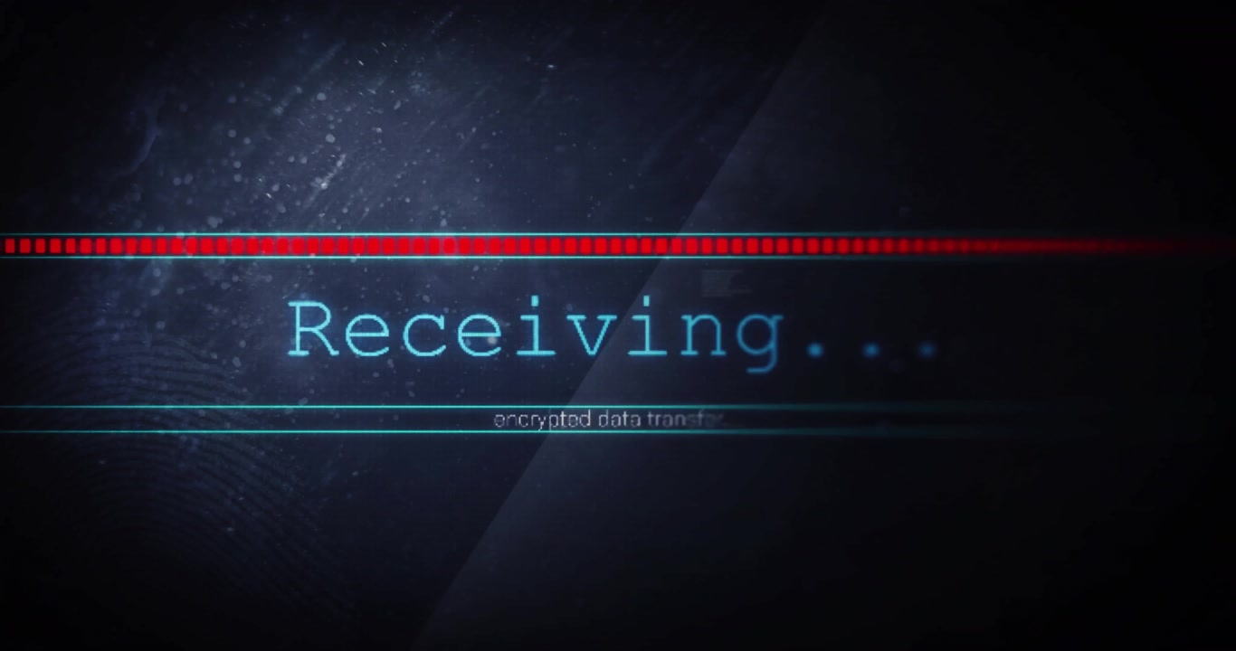Animation of text and data processing over dark background