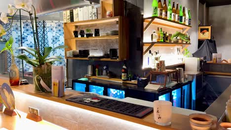 elegant bar setup with traditional japanese decor