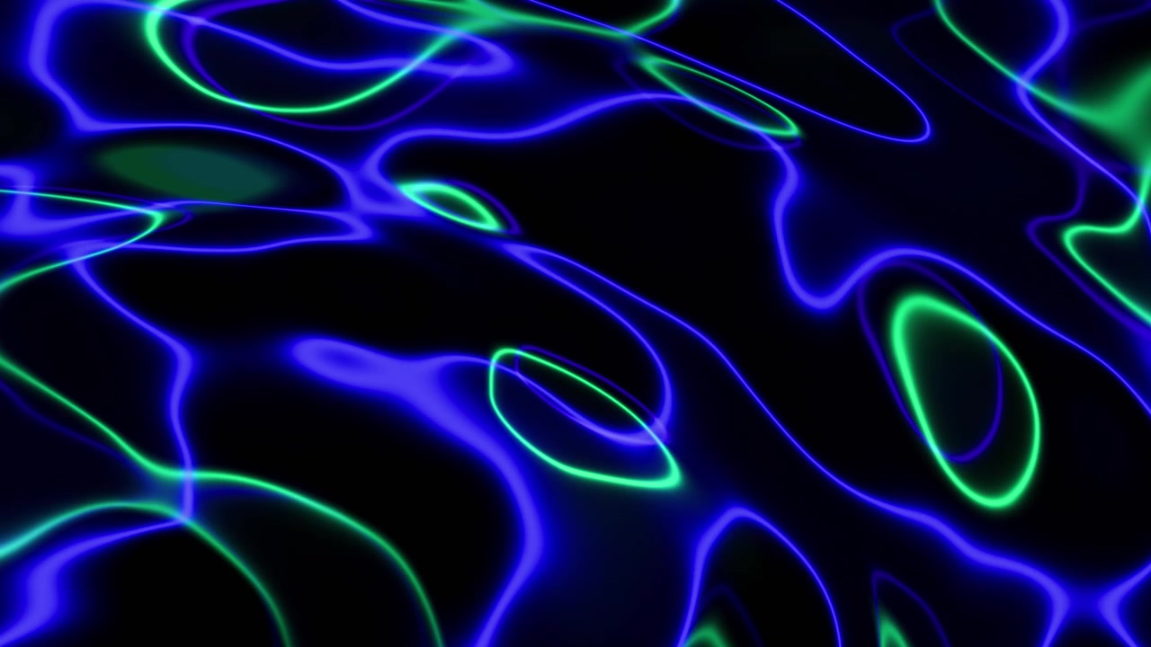 Sfondo astratto con onde neon luminose blu e verdi su sfondo nero