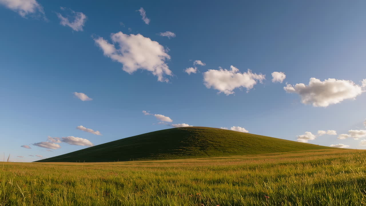 Vast Green Hill and Blue Sky Landscape