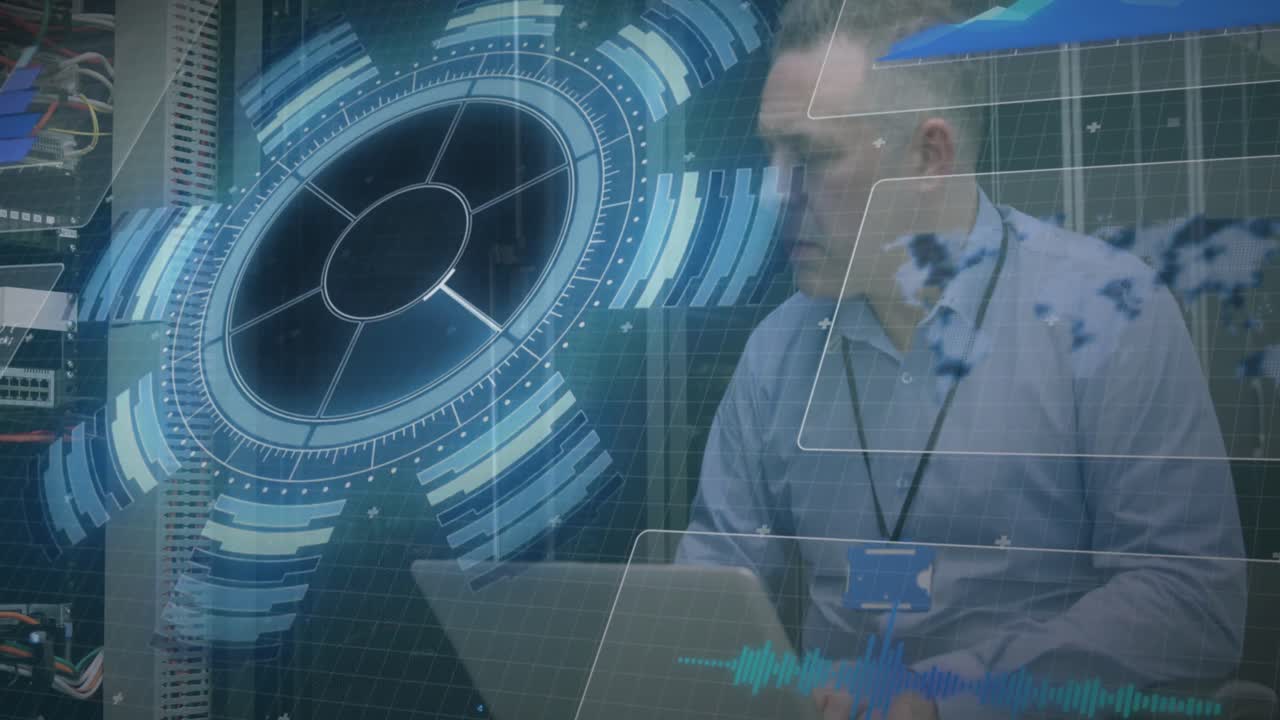 카우카스 it맨 고정 컴퓨터 서버를 통해 스 ⁇  스캐닝 및 데이터 처리 애니메이션