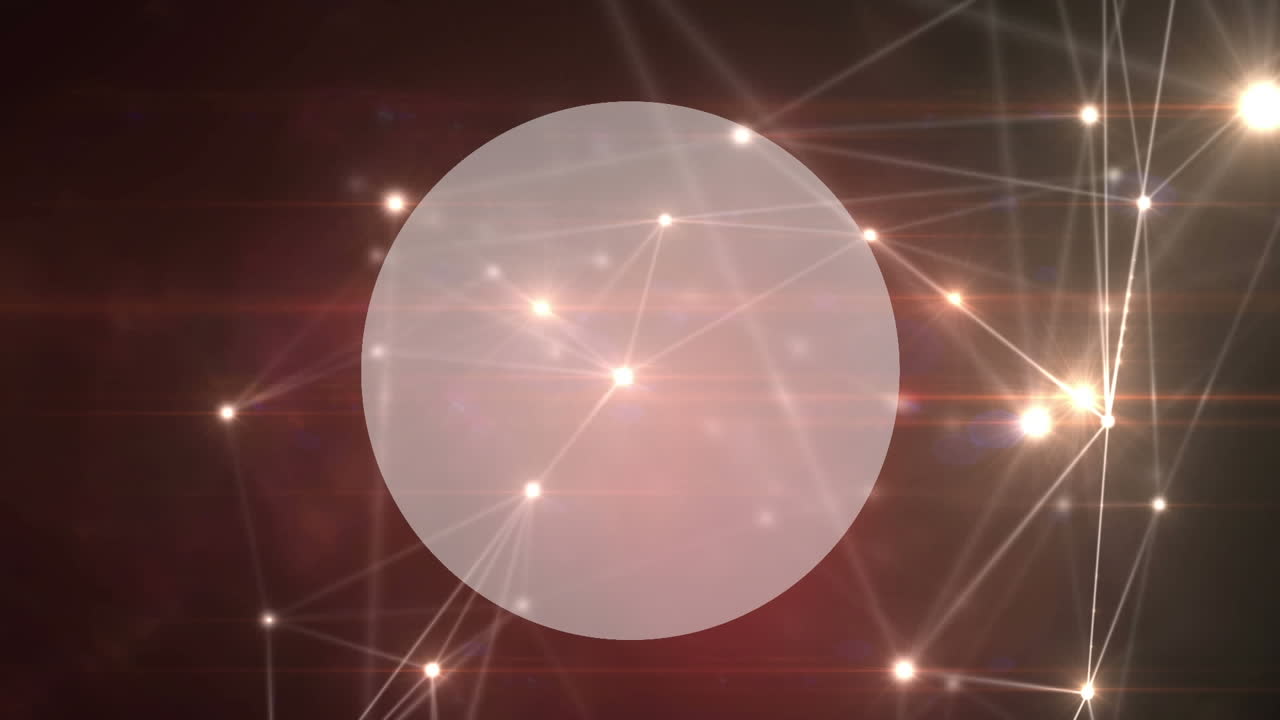 animación digital de una red brillante de conexiones sobre una pancarta redonda con espacio para copiar