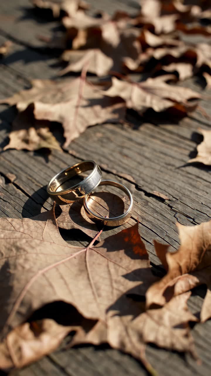Wedding Rings on Autumn Leaves