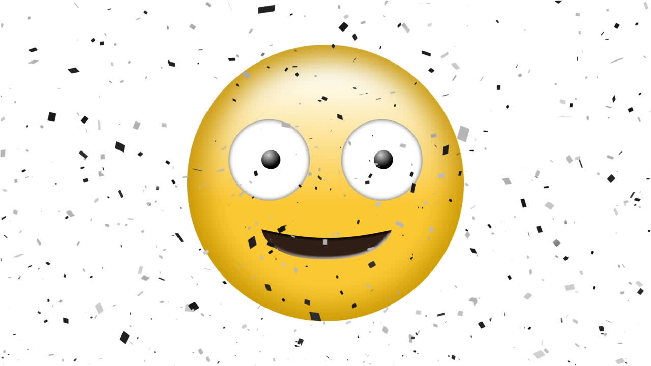 animación del icono de emoji parpadeante en un fondo blanco con confeti cayendo