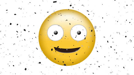 animation of winking emoji icon on white back ground with falling confetti