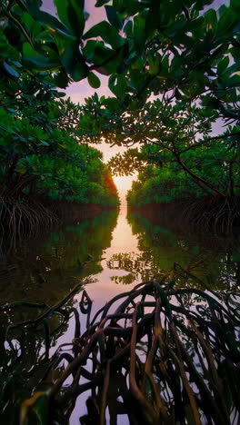 sunrise or sunset over mangrove forest