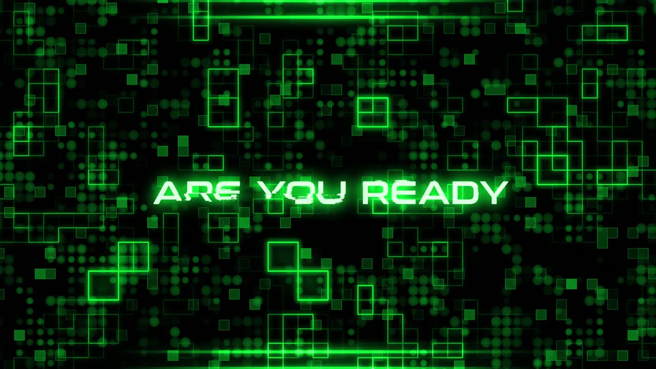 Animated 'Are You Ready' Text on Green Digital Technology Background