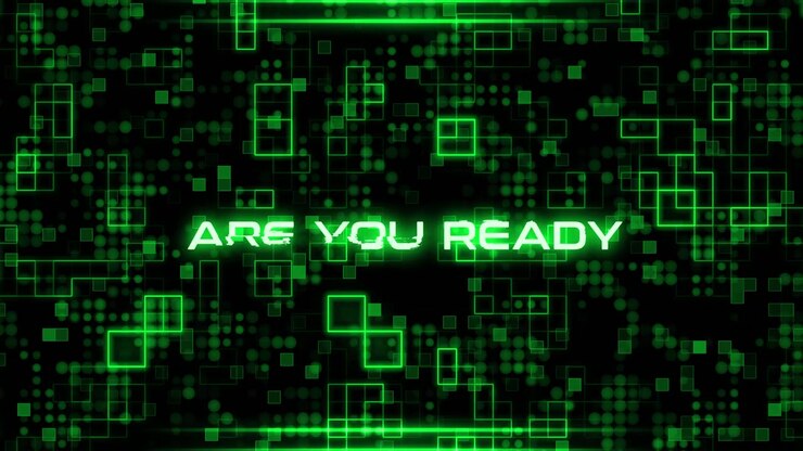Animated 'Are You Ready' Text on Green Digital Technology Background