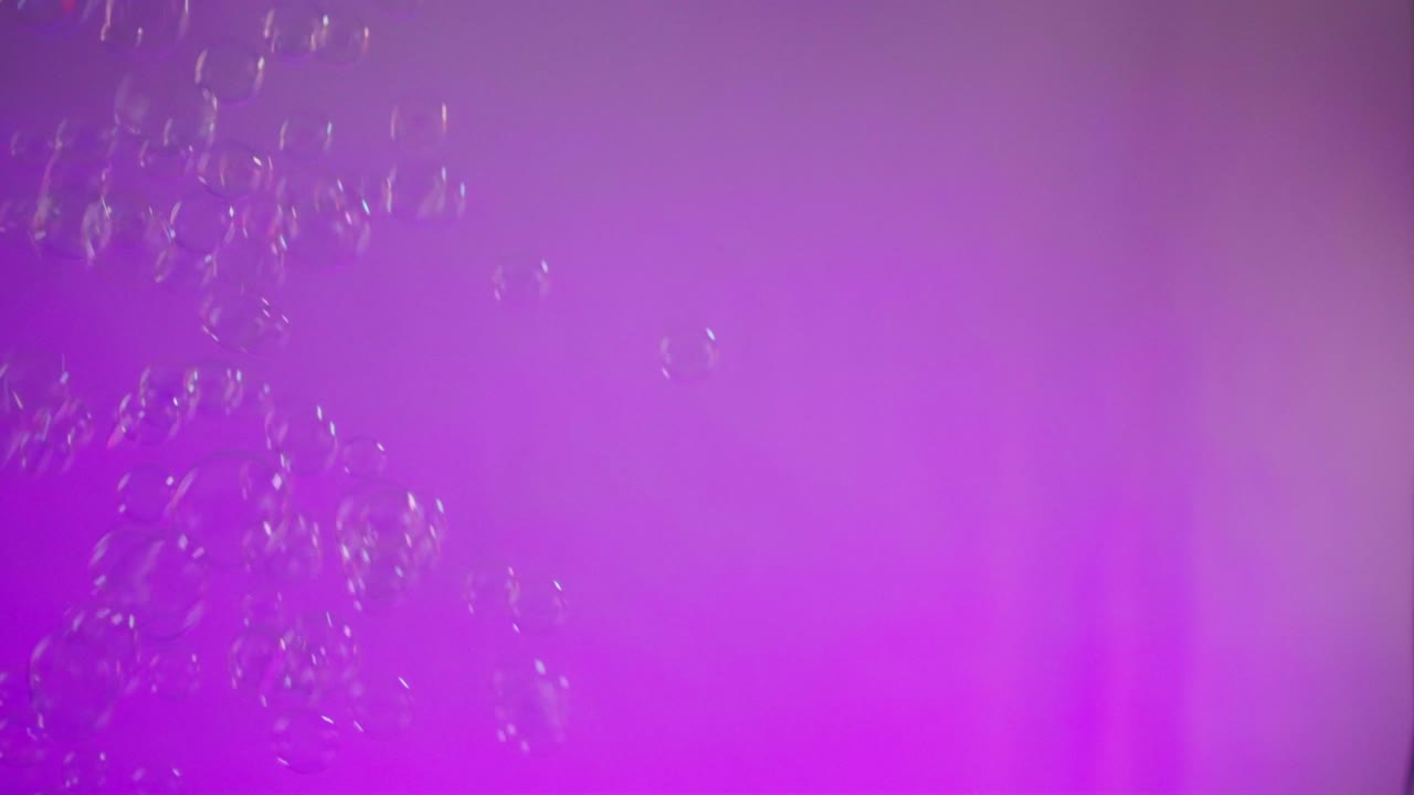 Transparent bubbles drifting through vibrant purple lighting in a dreamy, abstract scene.