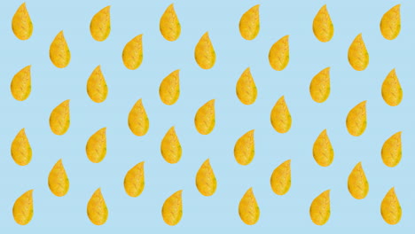 animation of rows of autumn yellow leaves on blue background
