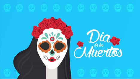 dia de los muertos celebración de letras con el cráneo de katrina