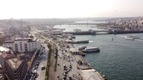 aerial footage: scenic bosphorus view with istanbul's bridge and ferries