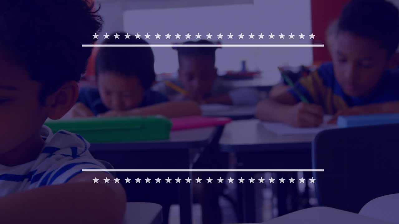 Banner with copy space over diverse group of students studying in the class at school