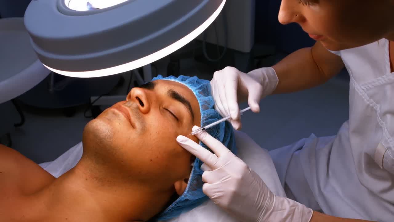 Medico che pratica un'iniezione facciale sul viso di un paziente