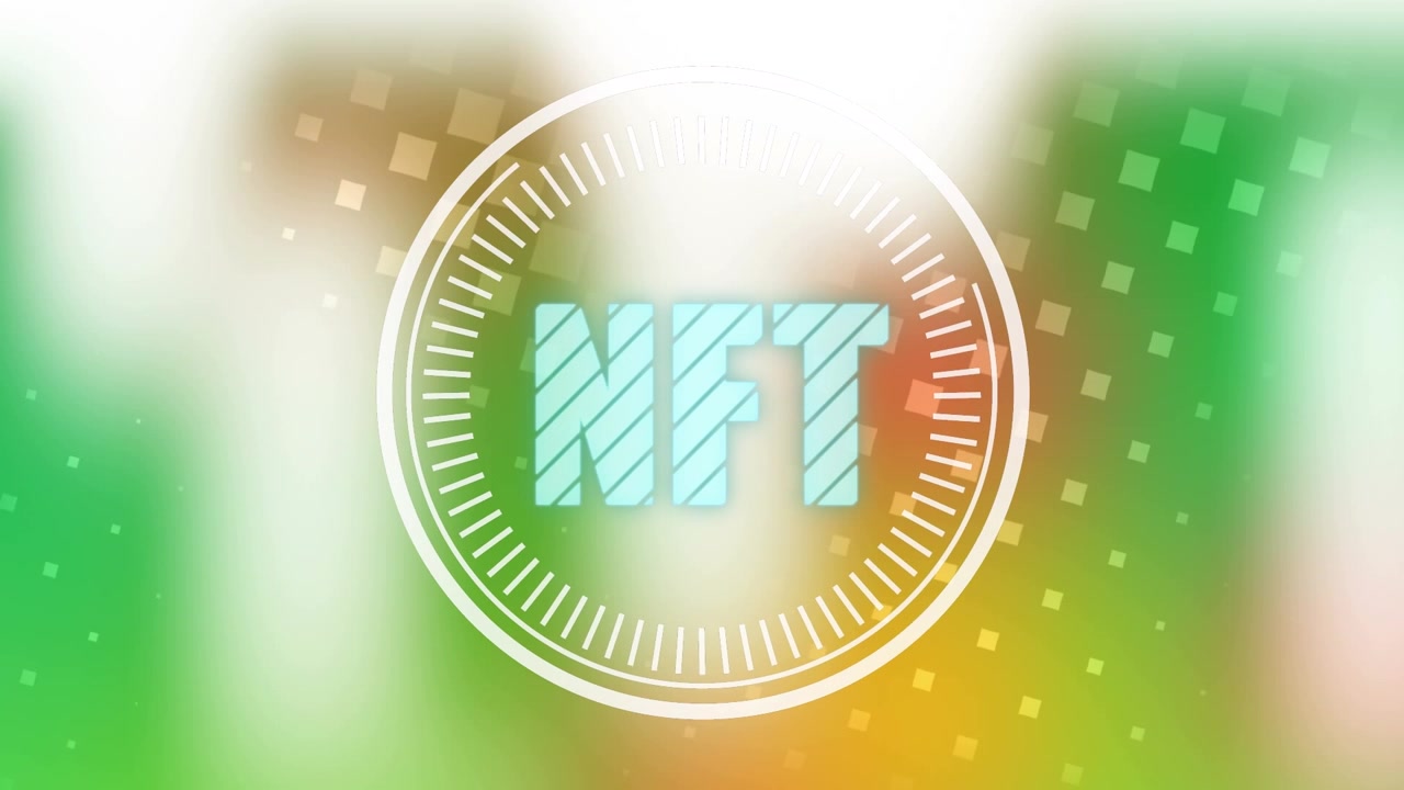 Animation of nft over white, green and yellow background