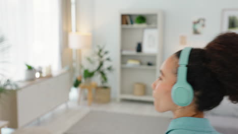 Headphones,-music-and-black-woman-dancing