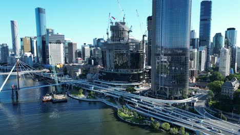 brisbane's queens wharf casino development drone orbiting development