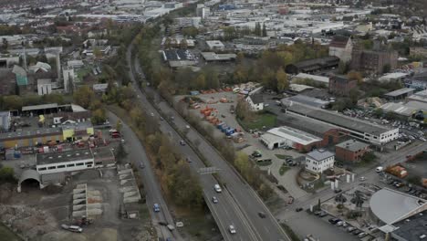 Drone-Aerial-Shot-of-the-german-city-center-of-Kassel-in-Germany,-Hessen,-Europe