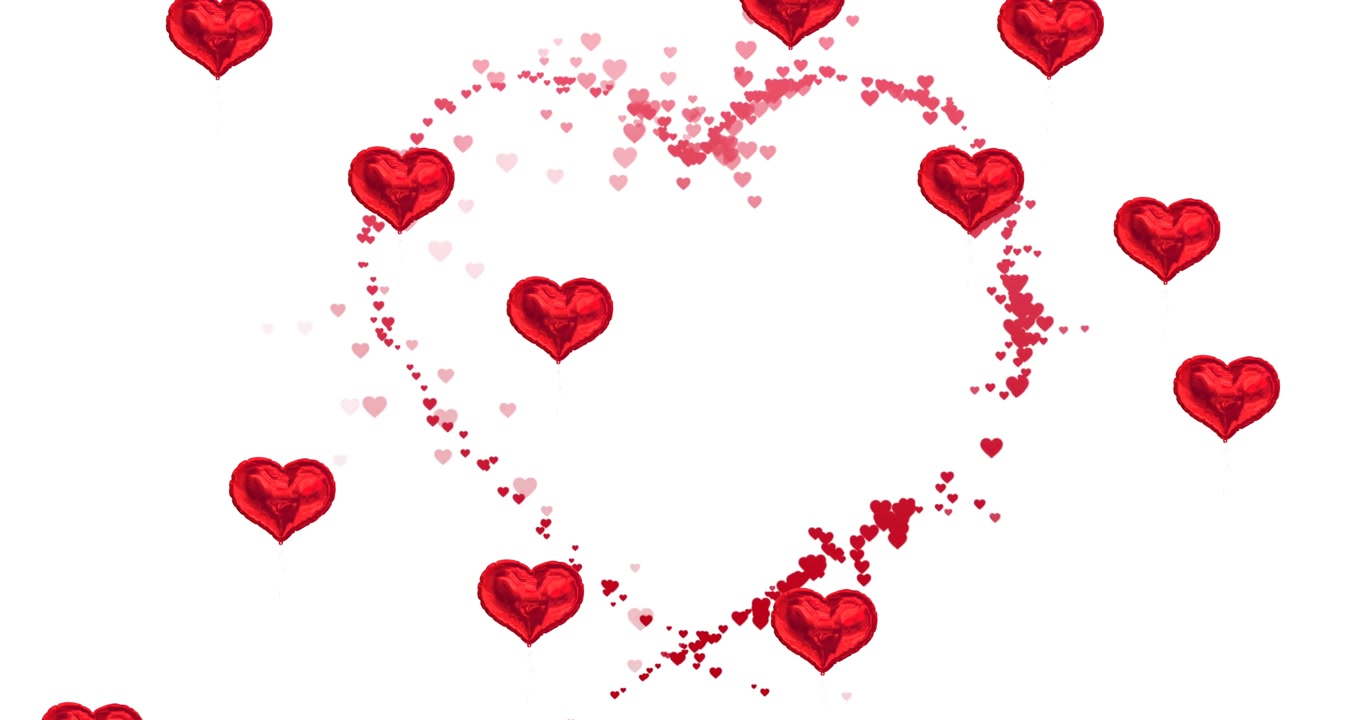Cuori rossi che formano una forma di cuore più grande, animazione d'amore su sfondo bianco