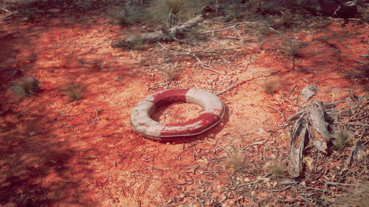 life ring buoy in desert beach