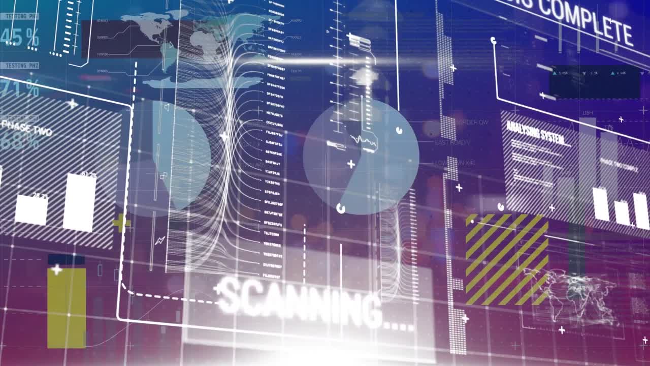 도시 풍경 위의 데이터 처리 애니메이션