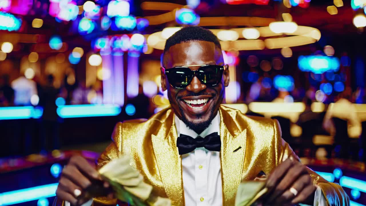 카지노에서 승리를 축하하는 남자