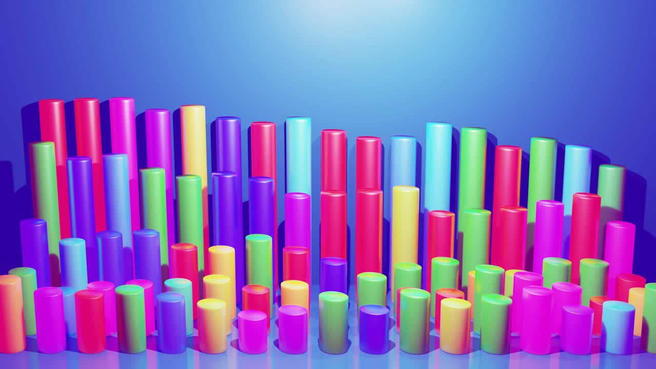 infografías abstractas de columnas multicolores en filas, hermoso fondo para transmisión analítica. fondo de bucle brillante con animación suave. matriz de barras adecuadas para temas financieros
