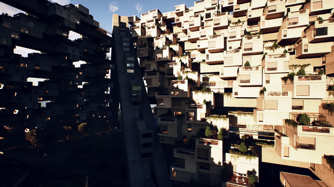 독특한 기하학적 디자인을 가진 미래의 고층 아파트 건물