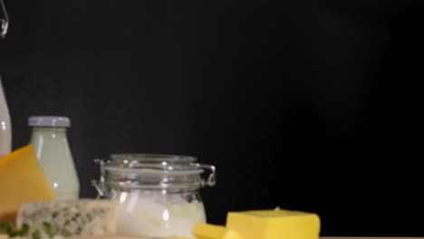 assorted dairy products arranged on a table