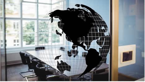 animation of globe with data processing over office