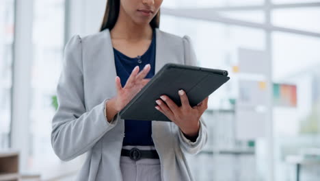 Tablet,-business-woman-and-hands-with-office-fir