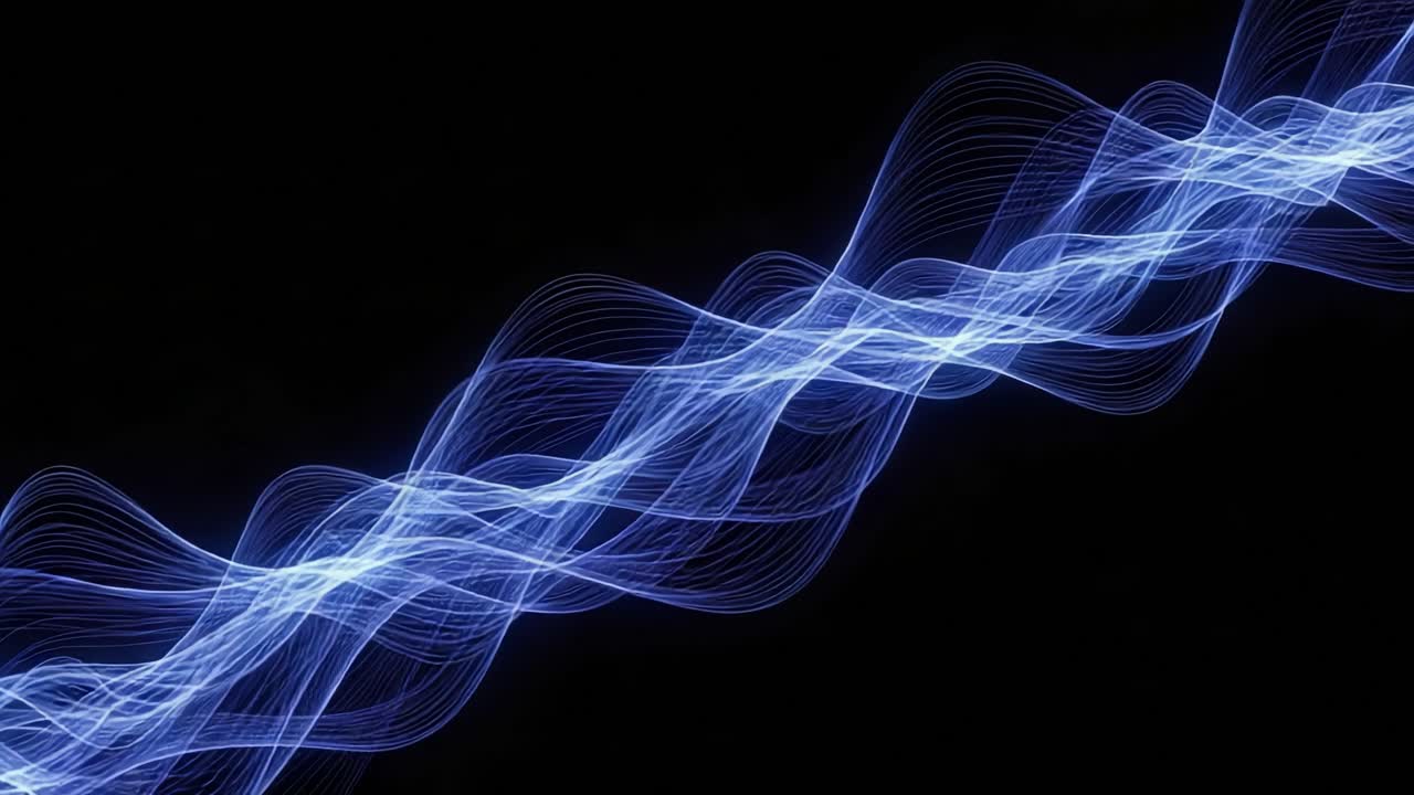 Mesmerizing Visualization of Blue Light Waves Flowing Through a Dark Background, Creating a Dynamic and Ethereal Display of Wave Patterns and Movement
