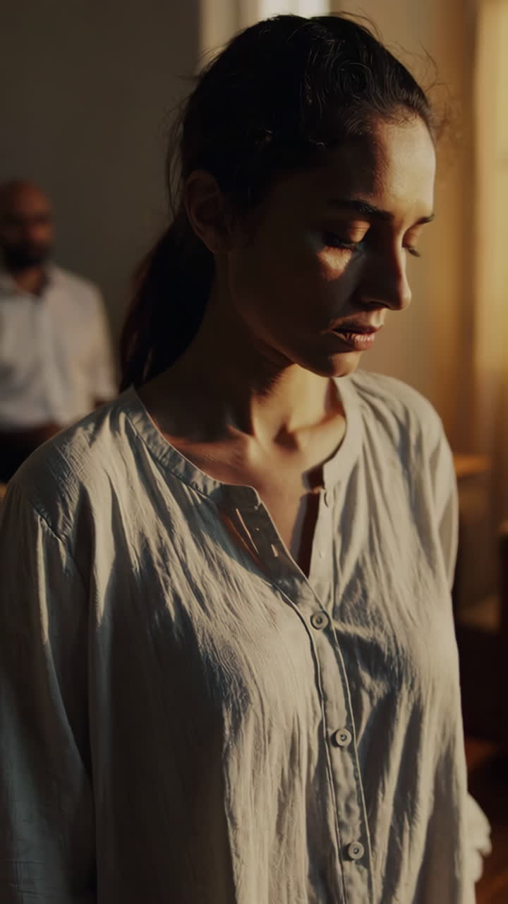 Woman experiencing distress in a living room