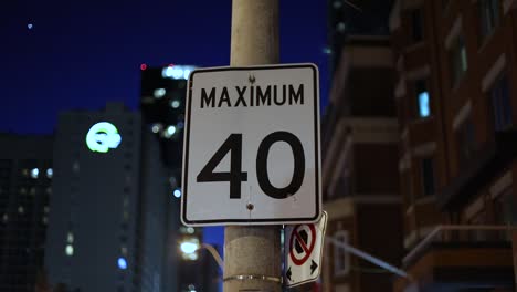 Closeup-Of-A-Traffic-Speed-Sign-In-Downtown-Toronto