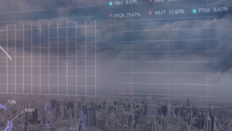 Animation-of-statistical-and-stock-market-data-processing-against-aerial-view-of-cityscape