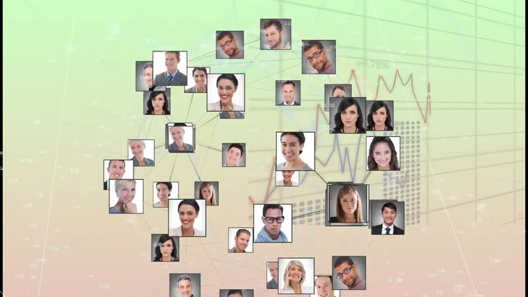 Animation of people icons and data processing over globe