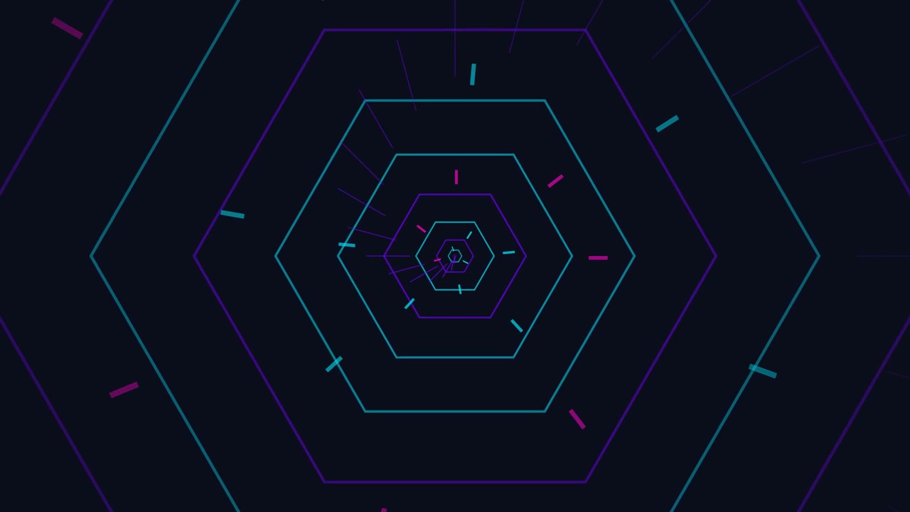 Abstract Motion Graphics Featuring Glowing Hexagonal Tunnel