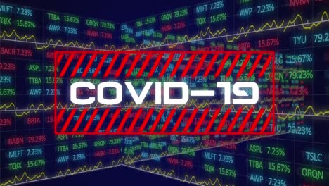 Animación-De-Palabra-Covid19-Con-Procesamiento-De-Datos-Sobre-Fondo-Azul