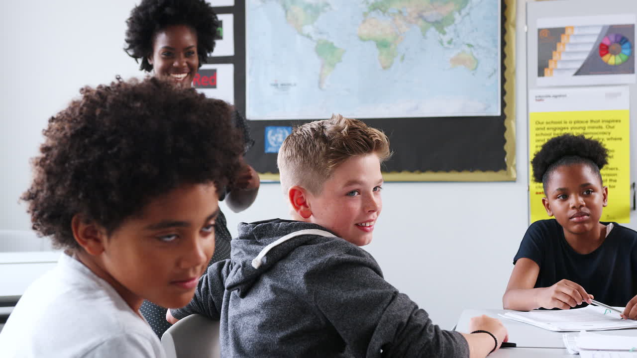 High School Students Responding To Female Teacher Asking Them Question In Class