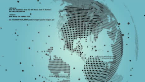 Animation of digital data processing over globe and blue background