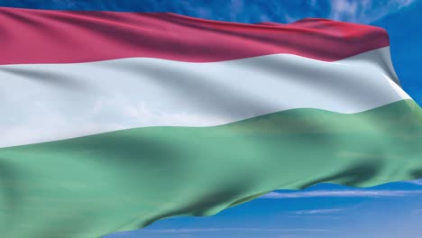 bandera de hungría con estructura de tela contra un cielo nublado (en bucle)