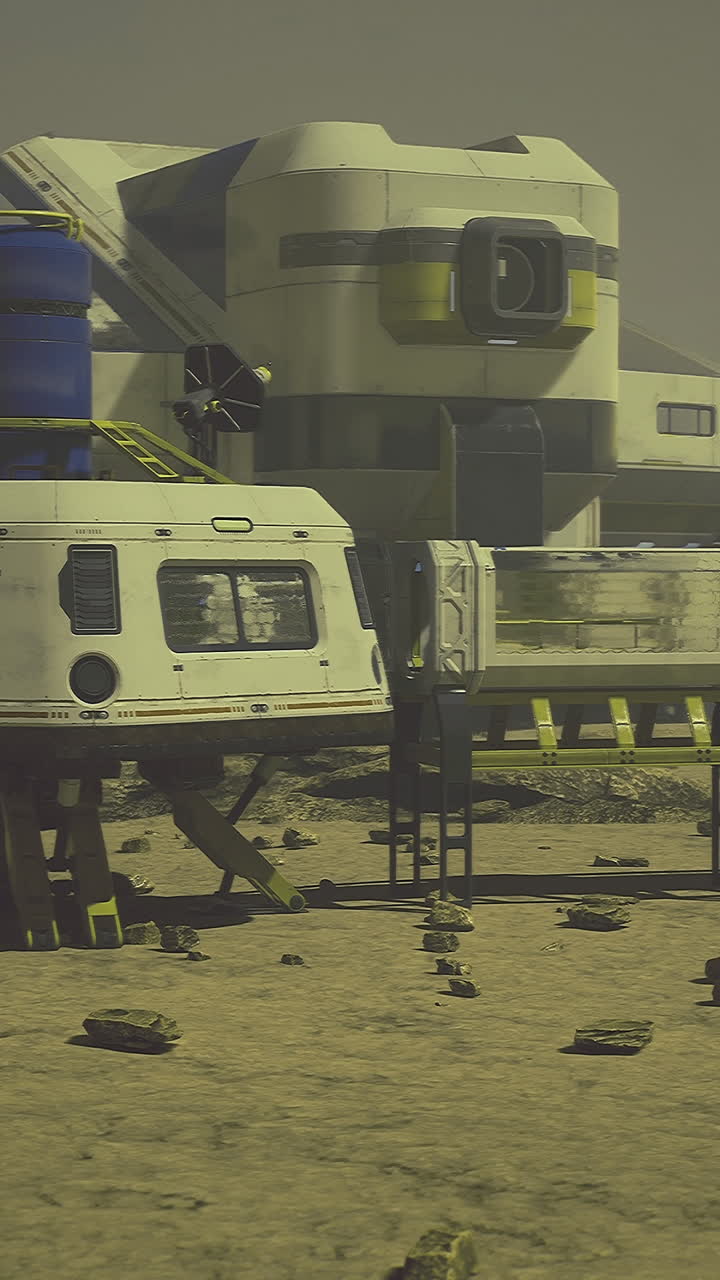 Alien landscape with futuristic structures for exploration base