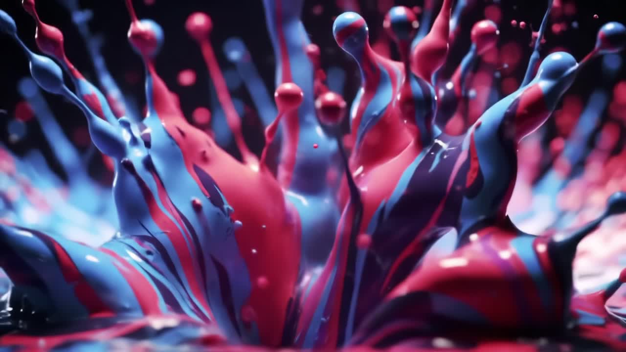 A Vibrant Explosion of Color: Dynamic Fluid Motion Captured in Stunning Detail with Splashes of Red and Blue Creating an Artistic Visual Spectacle