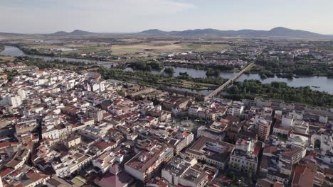 establishing aerial view of merida city center, vast landscape background