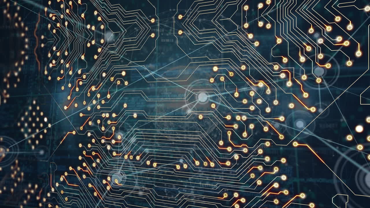 연결과 디지털 화면을 통해 집적 회로의 애니메이션