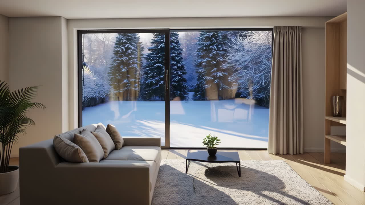 Cozy Modern Living Room with Winter View
