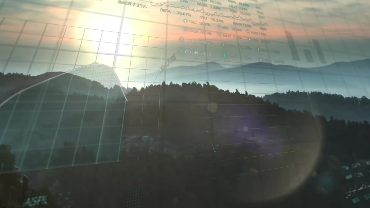 풍경에 대한 금융 데이터 처리의 애니메이션