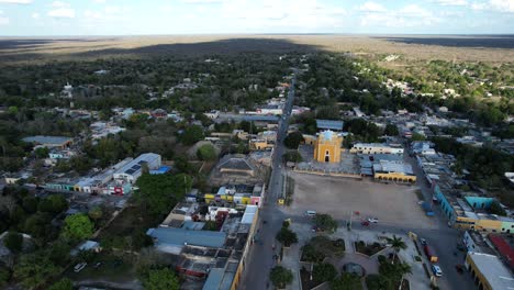 orbital drone shot of the town of acanceh yucatan mexico