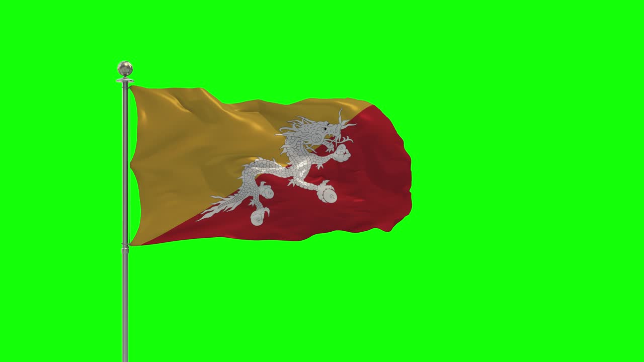 bhutan ilustración 3d de la bandera ondeando en un poste con llave de croma